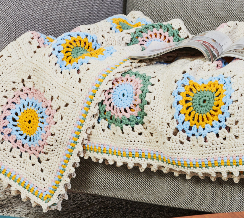Picot Edged Crochet Granny Blanket Pattern