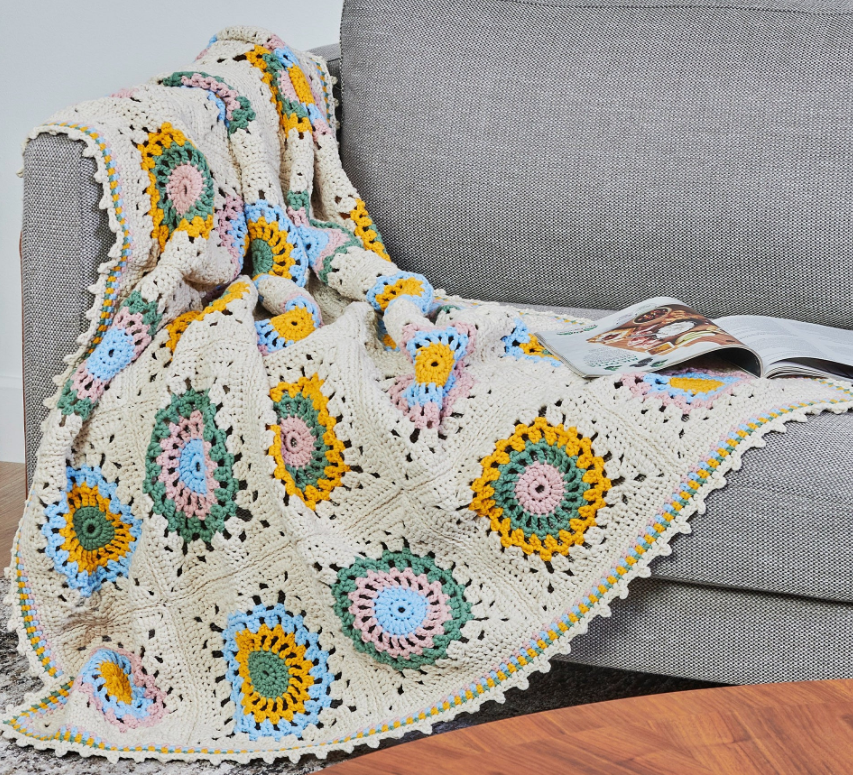 Picot Edged Crochet Granny Blanket Pattern